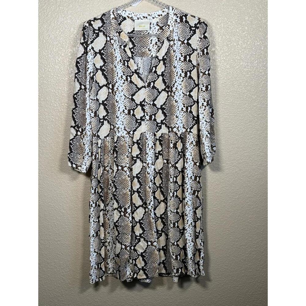Anthropologie Maeve Juno Snake Print Large Button Down Long Sleeve Shirt Dress